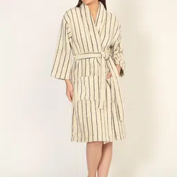 Creeva Unisex Striped Cotton Bath Robe image 2