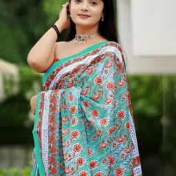 JAINICA Floral Printed Pure Cotton Saree image 3