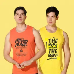 WOOSTRO Men Pack of 2 Typography Printed Round Neck Slim Fit Printed T-shirts image 2