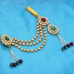MEMOIR Gold plated CZ Pearls Kundan Half Jewellery Set-picture-23