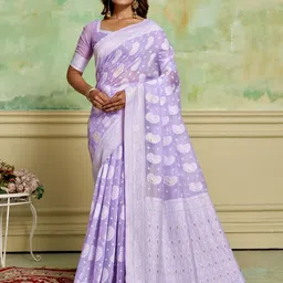 KAYOMMI Woven Design Ethnic Motifs Zari Pure Cotton Banarasi Saree image 1