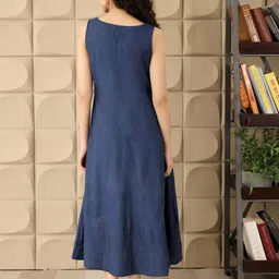 Ambraee Women Boat Neck Cotton A-Line Midi Dress image 5