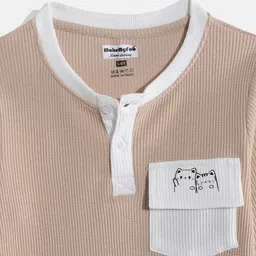 makemyfab Boys Waffle Knit Henley Neck Pocket Detailing T-shirt image 3