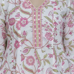 Anouk Women Floral Printed Panelled Aari Work Pure Cotton Kurta with Trousers & Dupatta image 3