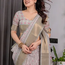 ALMAARI FASHION Ethnic Motifs Pure Cotton Banarasi Saree With Unstitched Blouse Piece image 3