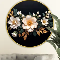 Livin'luxe Black & White MDF Flower Large Round Living Room Wall Art- 23" x 23"-picture-21