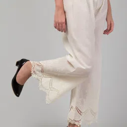 unifystyle Women Relaxed Cream Cotton Blend Trousers image 5