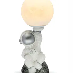 CraftVatika White Wooden Contemporary Abstract Shaped Table Lamp image 1