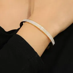 Zindura Stainless Steel Gold Plated American Diamond Bangle Style Bracelet-picture-32