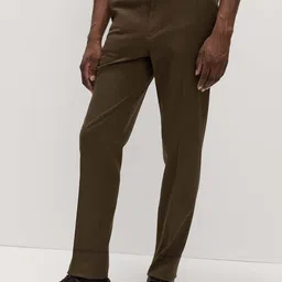 Marks & Spencer Men Slim Fit Mid-Rise Flat-Front Formal Trousers-picture-25