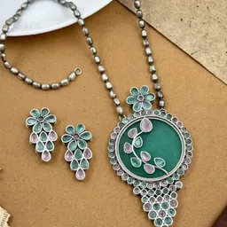 NAMAN ARTS Silver-Plated Stone Studded Oxidised Jewellery Set-picture-39