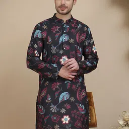 anouk mirage Anouk Rustic Men Floral Printed Mandarin Collar Cotton Kurta image 5