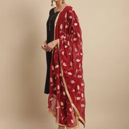 LOOM LEGACY Floral Embroidered Chiffon Dupatta With Zari image 3