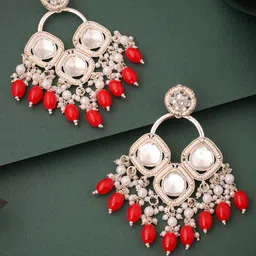 MEIRA JEWELLERY Gold-Plated Artificial Stones Studded & Beaded Contemporary Drop Earrings image 2