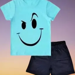 MUSNAH GARMENTS Kids-Unisex Blue Pure Cotton Clothing Set-image-20