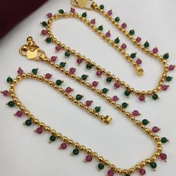 RESSI FASHION JEWELLERY Gold-Plated Artificial Beads Anklet image 1