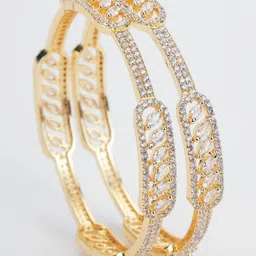 Opal Touch Set Of 2 Gold-Plated & White Brass American Diamond Bangle image 2