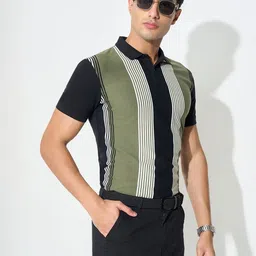 Peregrine by Pantaloons Striped Polo Collar Slim Fit Cotton T-shirt-picture-28