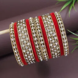 I Jewels Set Of 14 Gold Plated Stone Studded Velvet Bangles-picture-27
