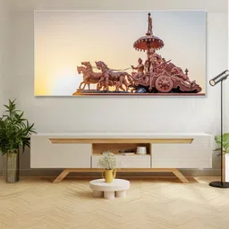 nestroots Copper-Toned & Yellow Lord Radhakrishna Religious Printed Canvas Wall Painting-picture-12