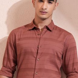HIGHLANDER Men Spread Collar Horizontal Striped Cotton Casual Shirt-picture-47