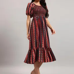 Raiyani Fashion Print Puff Sleeve Crepe Fit & Flare Midi Dress image 2