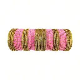 poshing Pink Glass Artificial Stones & Beads Bangles image 1