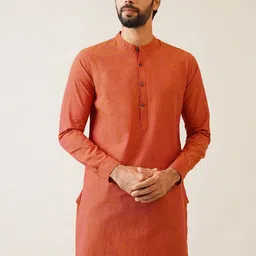 JAYPORE Band Collar Roll-Up Sleeves Cotton Straight Kurta-picture-29