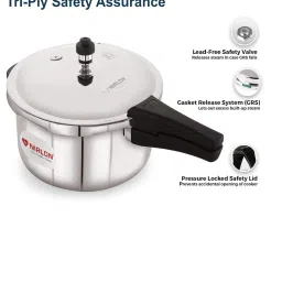 nirlon Silver 5 Ltrs Triply Stainless Steel Outer Lid Pressure Cooker/Compatible with Gas & Induction image 3