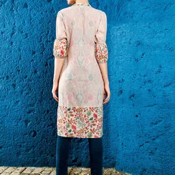 Jaipur Kurti Floral Printed Mandarin Collar Puff Sleeves Straight Kurta image 3