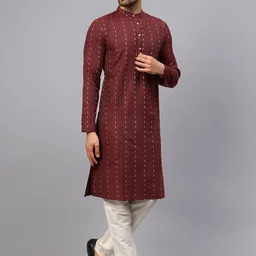 Latest Chikan Garments Mandarin Collar Striped A-Line Kurta image 3