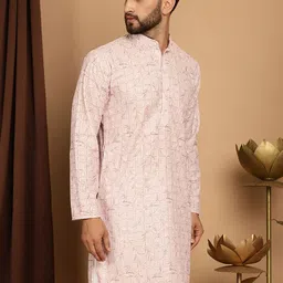 SOJANYA Checked Band Collar Thread Work Pure Cotton Straight Kurta image 2