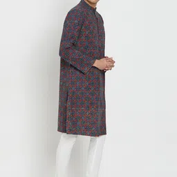 Fabindia Men Blue & Red Ethnic Motifs Printed Kurta image 3
