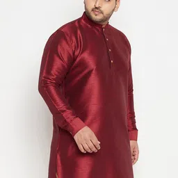 VASTRAMAY Men Maroon Silk Blend Kurta image 5