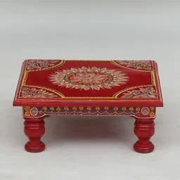 wooden home Multicolour Solid Wood Handpainted Jodhpuri Chowki image 3