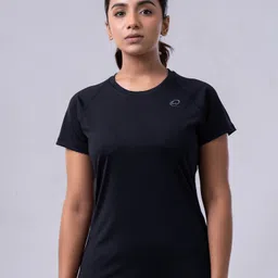 womink Women Solid Round Neck Elastane Navy Blue T-Shirt-picture-25