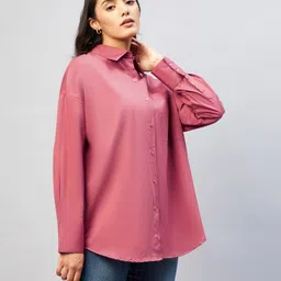chimpaaanzee Women Oversized Fit Solid Spread Collar Casual Shirt image 5