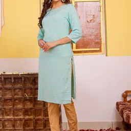 VASVI Floral Woven Design Round Neck Zari Straight Kurta image 3