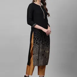 Anouk Abstract Foil Printed Round Neck Three-Quarter Sleeves Straight Kurta image 3