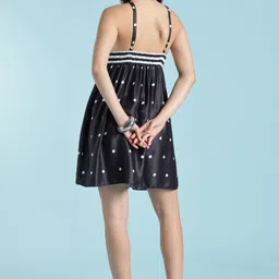 stenzo fashion Women Fit and Flare Black, White Knee Length Dress image 2