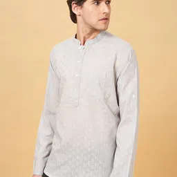 indus route by Pantaloons Geometric Woven Design Dobby Weave Pure Cotton Short Kurta image 2