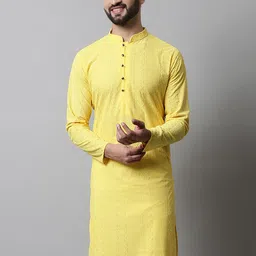 Jompers Men Yellow Thread Work Floral Kurta image 2