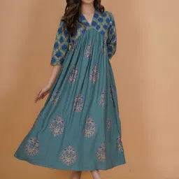 INDIANIC Ethnic Motifs Printed Empire A-Line Kurta image 2
