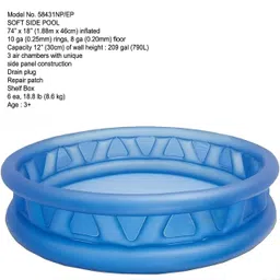 hornflow 6 Feet Soft (IND*120) Side Swimming Pool Bath Tub for 2 to 4 Kids with Pump Inflatable Swimming Pool image 3