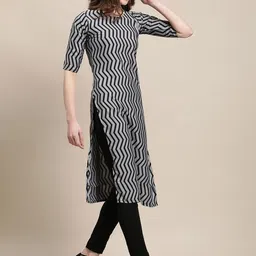 7threads KALINI Women Pack Of 2 Blue & Grey Geometric Printed Crepe Kurta image 3