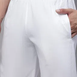 Anouk Teal Green and white Ethnic Printed Band Collar Pure Cotton Kurta with Pyjamas image 3