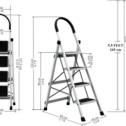 plantex Ladder for Home/Anti-Skid Strong Foldable Wide 4 Step Ladder-(White-Apex) Steel Ladder image 3