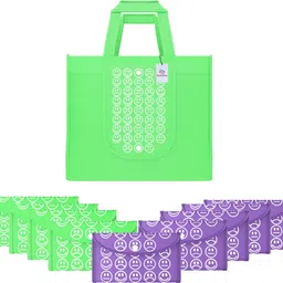 heart home Pack of 10 Smile Foldable Grocery/Shopping Bags For Women | Green & Purple-picture-22