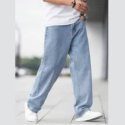 style sovereign Men Loose Fit Mid Rise Light Blue Jeans-picture-45