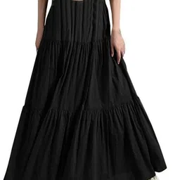 Women Solid Regular Black With Attached Dupatta Skirt-image-0